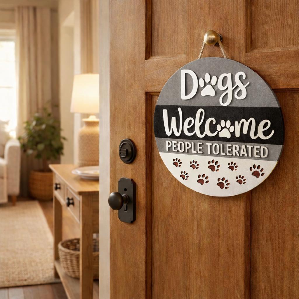 Dog Sign / Dogs Welcome People Tolerated