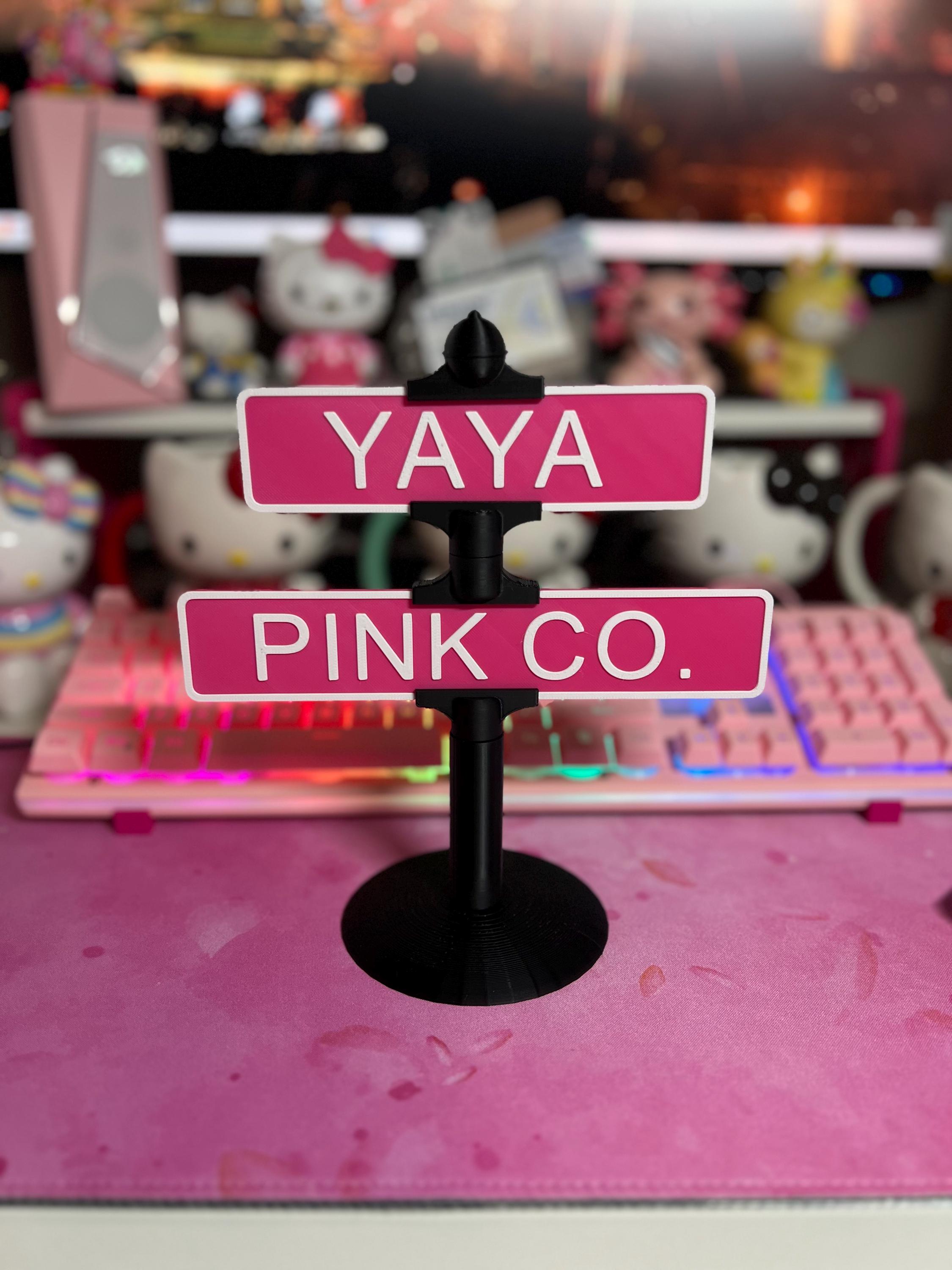 Mini Custom Street Sign: YAYA PINK CO. Desk Nameplate